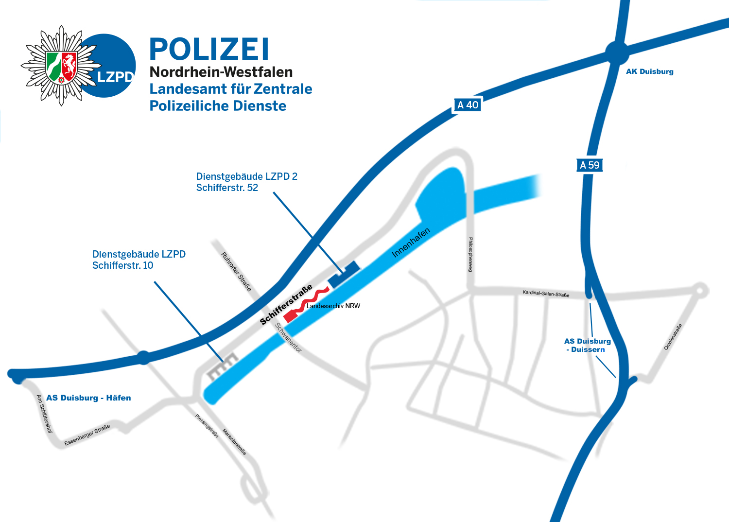 LZPD NRW Anfahrt LZPD 1 und LZPD 2 Schifferstraße