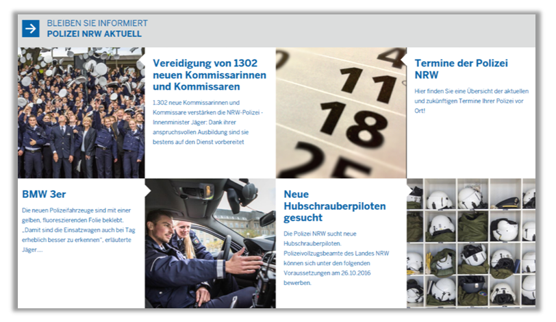 Ein Bildschirmfoto des Blocks Polizei NRW Aktuell