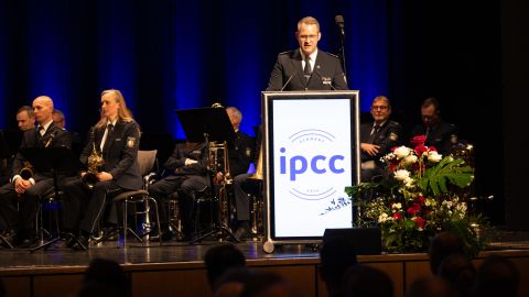 Oliver Strudthoff, the head of IPCC 2024, at the lectern