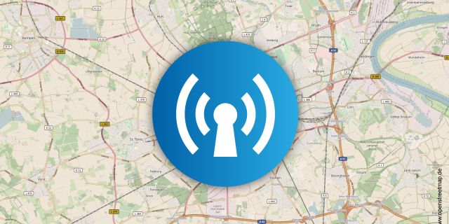 Landkarte von Krefeld mit Radar-Symbol in der Mitte.