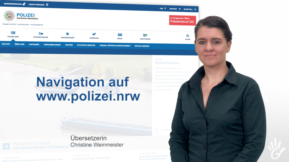 Gebärdenvideo - Navigation auf www.polizei.nrw