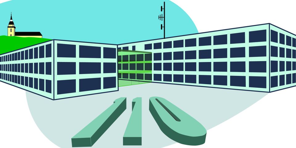Zeichnung Gebäude Siegburg Farbe